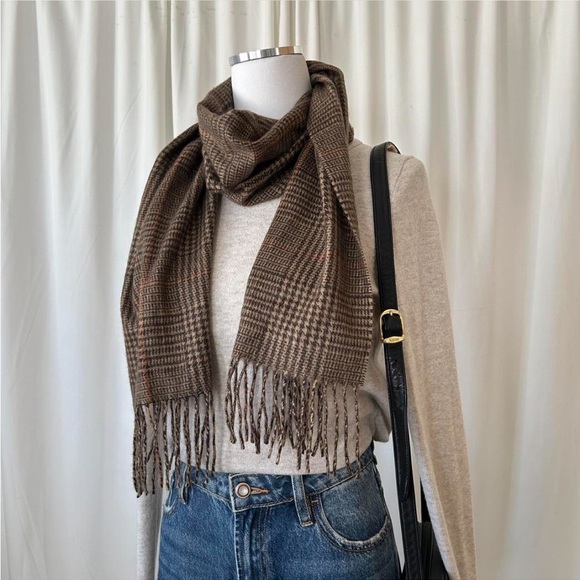 Club Room Accessories - Club room Cashmere Scarf Houndstooth check Brown.